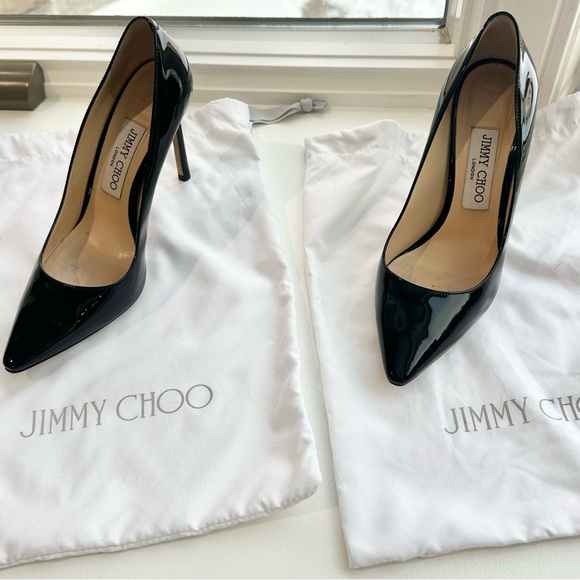 Jimmy Choo black, patent leather, stiletto heel pumps, 4 inch heels - Picture 8 of 16
